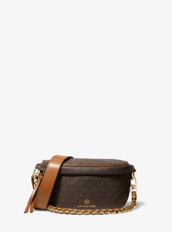 Damske Crossbody Kabelka Michael Kors Slater Extra-Small Logo Sling Pack Čokoláda Žlté - Kabelky Michael Kors Vypredaj | UEJMO-4903